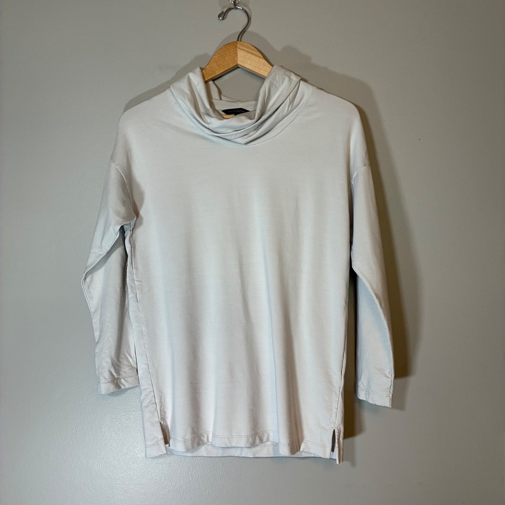 Banana Republic Womens Cowl Neck Long Sleeve Top Light Gray Size S Relaxed Fit